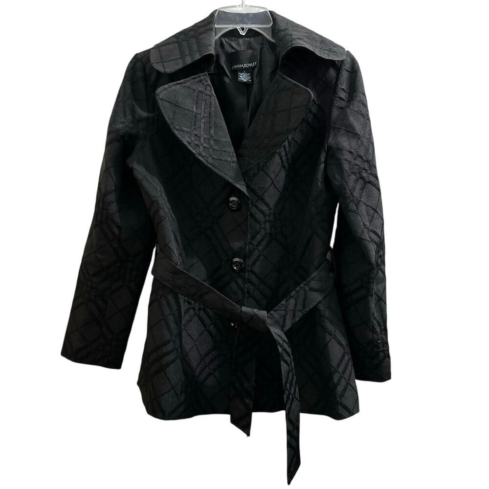 Cynthia Rowley Black Jacquard Diagonal Check Blazer Suit Jacket Wide Collar S